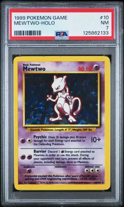 1999 POKEMON BASE SET UNLIMITED #10 MEWTWO-HOLO PSA 7 - Image 1