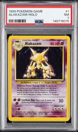 1999 POKEMON BASE SET UNLIMITED #1 ALAKAZAM-HOLO PSA 7 - Image 1