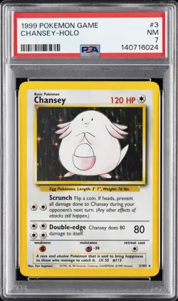 1999 POKEMON BASE SET UNLIMITED #3 CHANSEY-HOLO PSA 7 - Image 1