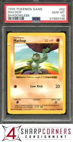1999 POKEMON GAME SHADOWLESS #52 MACHOP PSA 10 - Image 1
