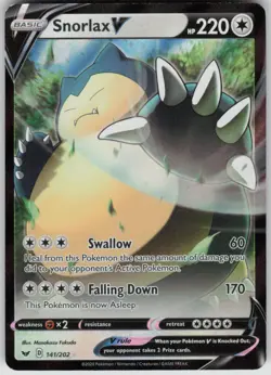 Pokemon Snorlax V Ultra Rare SWSH01: Sword & Shield Base Set 141/202 NM - Image 1
