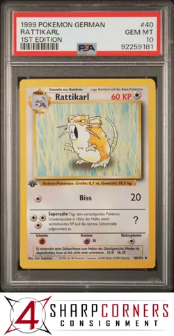 1999 POKEMON GERMAN 1ST EDITION #40 RATTIKARL PSA 10 - Image 1