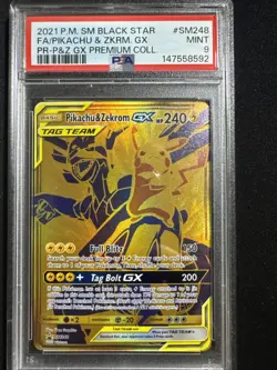 2021 Pokemon PIKACHU & ZEKROM GX #SM248 Black Star Promo GX Prem. Coll. PSA 9 - Image 1