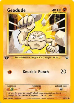Geodude 1st Edition 44/64 Neo Revelation Pokemon - Image 1