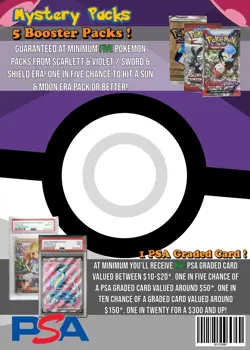 2025 Pokemon Mystery Pack / 5 Packs + 1 PSA Graded Card / Deluxe - Image 2