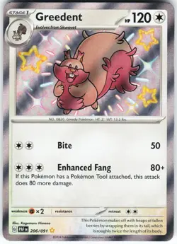 Greedent 206/091 Pokemon SV: Paldean Fates Holo Shiny Rare NM - Image 1
