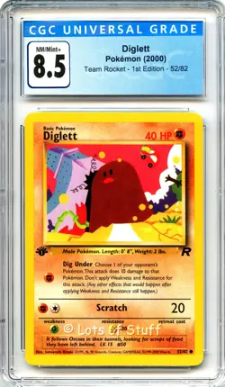 CGC 8.5 NM/MINT+ Diglett Team Rocket 1st Edition 2000 Pokemon WOTC 52/82 -19 - Image 1