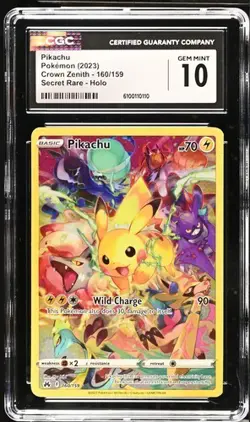 2023 Pokemon Crown Zenith Pikachu Secret Rare Holo #160/159 CGC 10 - Image 1