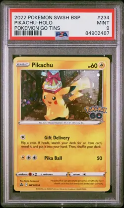 Pokemon TCG 2022 Pikachu Holo Promo Pokemon Go Tins SWSH234 PSA Mint 9 - Image 1