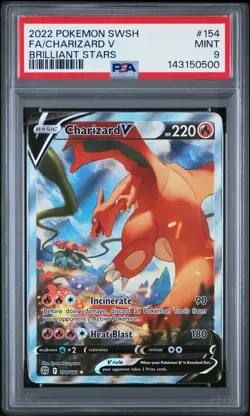 2022 POKEMON SWORD & SHIELD BRILLIANT STARS #154 FULL ART/CHARIZARD V PSA 9 - Image 1