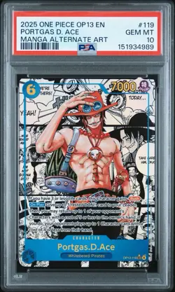 2025 One Piece OP13 EN Manga Alternate Art #119 Portgas D. Ace PSA 10 GEM MINT - Image 1