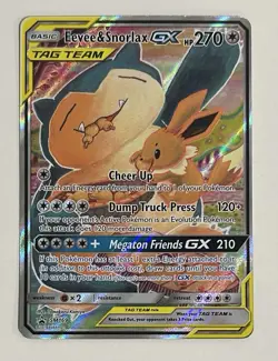 Eevee & Snorlax GX Full Art TAG TEAM Promo Holo SM169 Pokemon Card 270 HP - Image 1