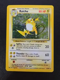 Pokemon TCG Raichu Holo Rare Card Base Set, 14/102, Unlimited LP - Image 1