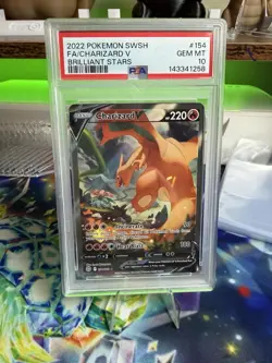 2022 POKEMON SWORD & SHIELD BRILLIANT STARS #154 FULL ART CHARIZARD V PSA 10 - Image 1