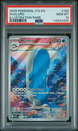 2025 POKEMON JTG EN-JOURNEY TOGETHER ILLUSTRATION RARE #162 WAILORD PSA 10 - Image 1