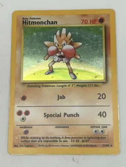 Hitmonchan MP Unlimited Base Set 7/102 Pokemon TCG Holo MP - Image 1