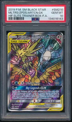 2019 Pokemon Sun Moon Black Star SM210 Moltres Zapdos Articuno GX ETB PSA 10 - Image 1