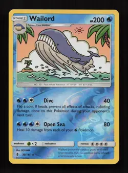 Wailord 30/145 Rare Guardians Rising Pokemon Reverse Holo Near Mint - Image 1