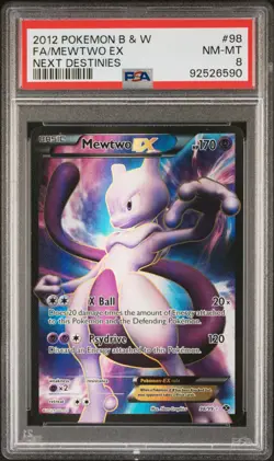 2012 POKEMON B&W NEXT DESTINIES #98 FULL ART/MEWTWO EX PSA 8 - Image 1