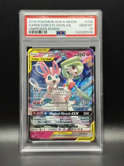 PSA 10 GEM MINT Gardevoir & Sylveon GX 130 Unbroken Bonds Pokemon Card - Image 1