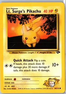 Pokemon: Gym Challenge Lt. Surge's Pikachu #084/132 Base - LP Common .VO5 - Image 1