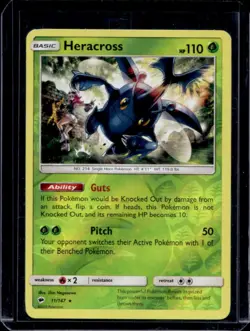 2017 Pokemon SM Burning Shadows Heracross Reverse Holo #11/147 - Image 1
