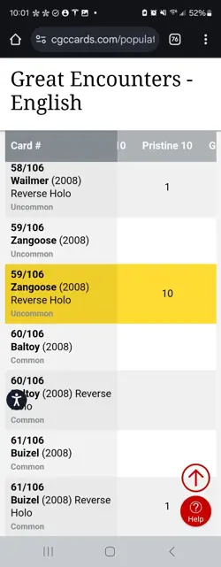 (POP 10) CGC 10 PRISTINE Zangoose 59/106 REVERSE HOLO Great Encounters Pokemon - Image 4