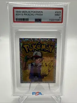 1999 Merlin Pokemon Ash & Pikachu #S29 Prism PSA 9 - Image 1