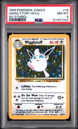 1999 POKEMON JUNGLE NO SYMBOL #16 WIGGLYTUFF-HOLO PSA 8 - Image 1