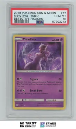 2019 Pokemon Sun & Moon - Detective Pikachu Mewtwo PSA 10 #12/18 Holo - Image 1