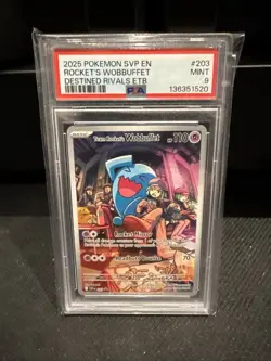 2025 POKEMON SVP EN-SV BLACK STAR PROMO #203 TEAM ROCKET'S WOBBUFFET PSA 9 - Image 1
