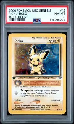2000 POKEMON NEO GENESIS 1ST ED #12 PICHU-HOLO PSA 8 - Image 1