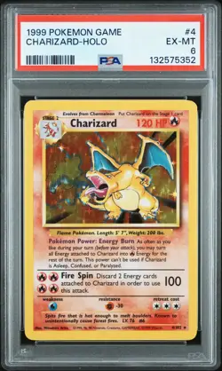 1999 POKEMON BASE SET UNLIMITED #4 CHARIZARD-HOLO PSA 6 - Image 1