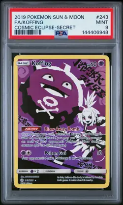 2019 POKEMON SUN & MOON COSMIC ECLIPSE SECRET #243 FULL ART/KOFFING PSA 9 - Image 1