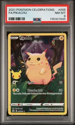2021 POKEMON CELEBRATIONS #005 FULL ART/PIKACHU PSA 8 - Image 1