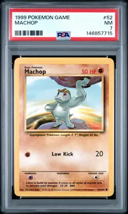 1999 POKEMON BASE SET UNLIMITED #52 MACHOP PSA 7 - Image 1