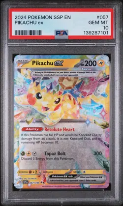 2024 POKEMON SSP EN-SURGING SPARKS #057 PIKACHU EX PSA 10 - Image 1