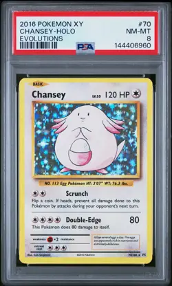 2016 POKEMON XY EVOLUTIONS #70 CHANSEY-HOLO PSA 8 - Image 1