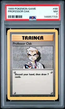 1999 POKEMON BASE SET UNLIMITED #88 PROFESSOR OAK PSA 7 - Image 1
