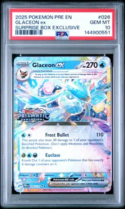 2025 POKEMON PRISMATIC EVOLUTIONS SURPRISE BOX EXCLUSIVE #026 GLACEON EX PSA 10 - Image 1