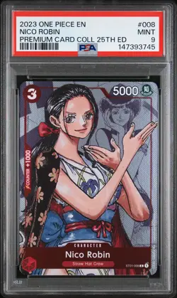 2023 ONE PIECE BANDAI PREMIUM CARD COLLECTION 25TH EDITION #008 NICO ROBIN PSA 9 - Image 1