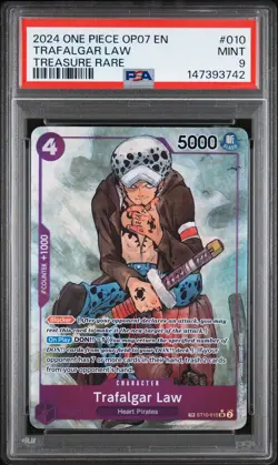 2024 ONE PIECE OP07-500 YEARS IN THE FUTURE TREASURE RARE TRAFALGAR LAW PSA 9 - Image 1