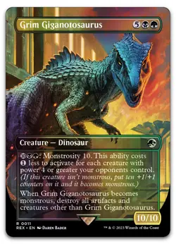 Grim Giganotosaurus (Borderless) #11 (Foil) (NM) Jurassic World REX Magic MTG - Image 1