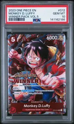 2023 ONE PIECE PROMOS WINNER PACK VOL.5 #012 MONKEY D. LUFFY PSA 10 - Image 1