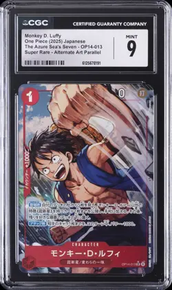 2025 ONE PIECE JPN THE AZURE SEA'S SEVEN ALT ART #OP14-013 MONKEY D. LUFFY CGC 9 - Image 1
