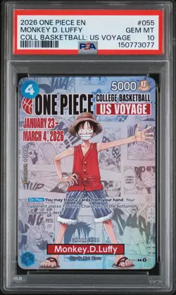 2026 ONE PIECE PROMOS COLLEGE BASKETBALL : US VOYAGE MONKEY D. LUFFY PSA 10 - Image 1