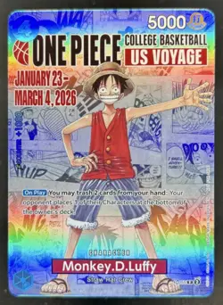 2025 One Piece College Basketball US Voyage Promo Monkey D Luffy #P-055 - Image 1