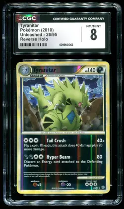 CGC 8 Tyranitar Reverse Holo Unleashed HG & SS 2010 Pokemon Card #26 - Image 1