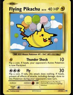 Flying Pikachu Secret Rare XY Evolutions 110/108 Lightning Normal Pokemon Card - Image 1