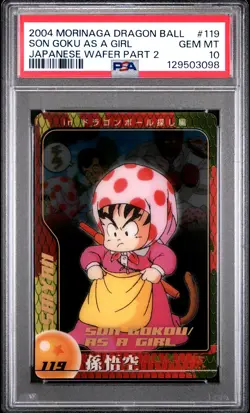 2004 DRAGON BALL MORINAGA JPN WAFER CARDS PART 2 #119 SON GOKU AS A GIRL PSA 10 - Image 1